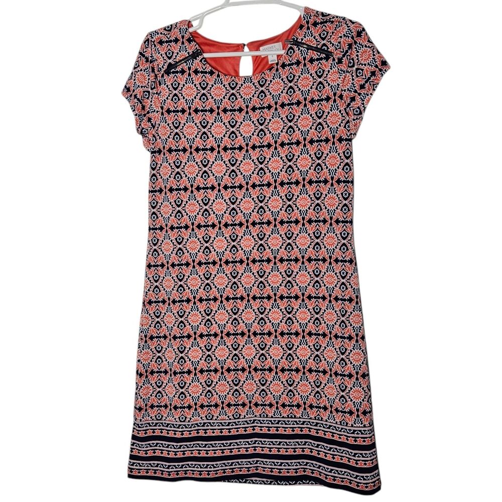 Market & Spruce Mini Print Dress Medium Cap Sleeve Geo Prism Coral Blue